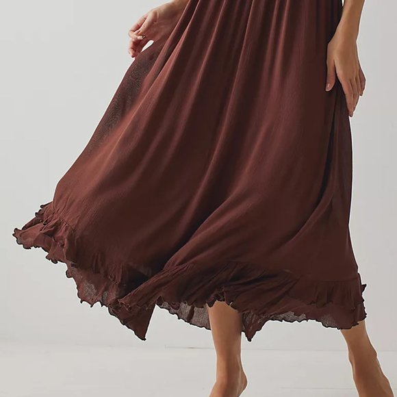 NEW Free People FP One Adella Long Maxi Slip Dress Crochet Lace Chocolate $128 L - Picture 8 of 10